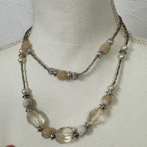 Silver Tone Rhinestone Costume Jewelry Necklace Layered Womens